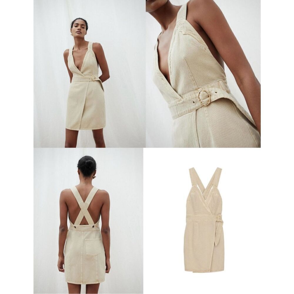 Nanushka Signature Giza Wild Western Wrap Cream Denim Mini Dress Women's Small
